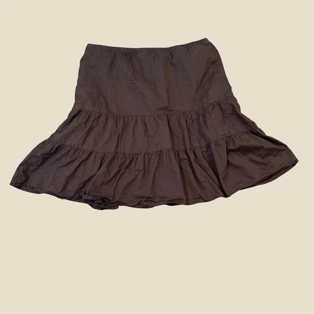 Vintage Mossimo Chocolate Brown Cotton Ruffle Tiered Mini Skirt Fairy Boho Y2K M